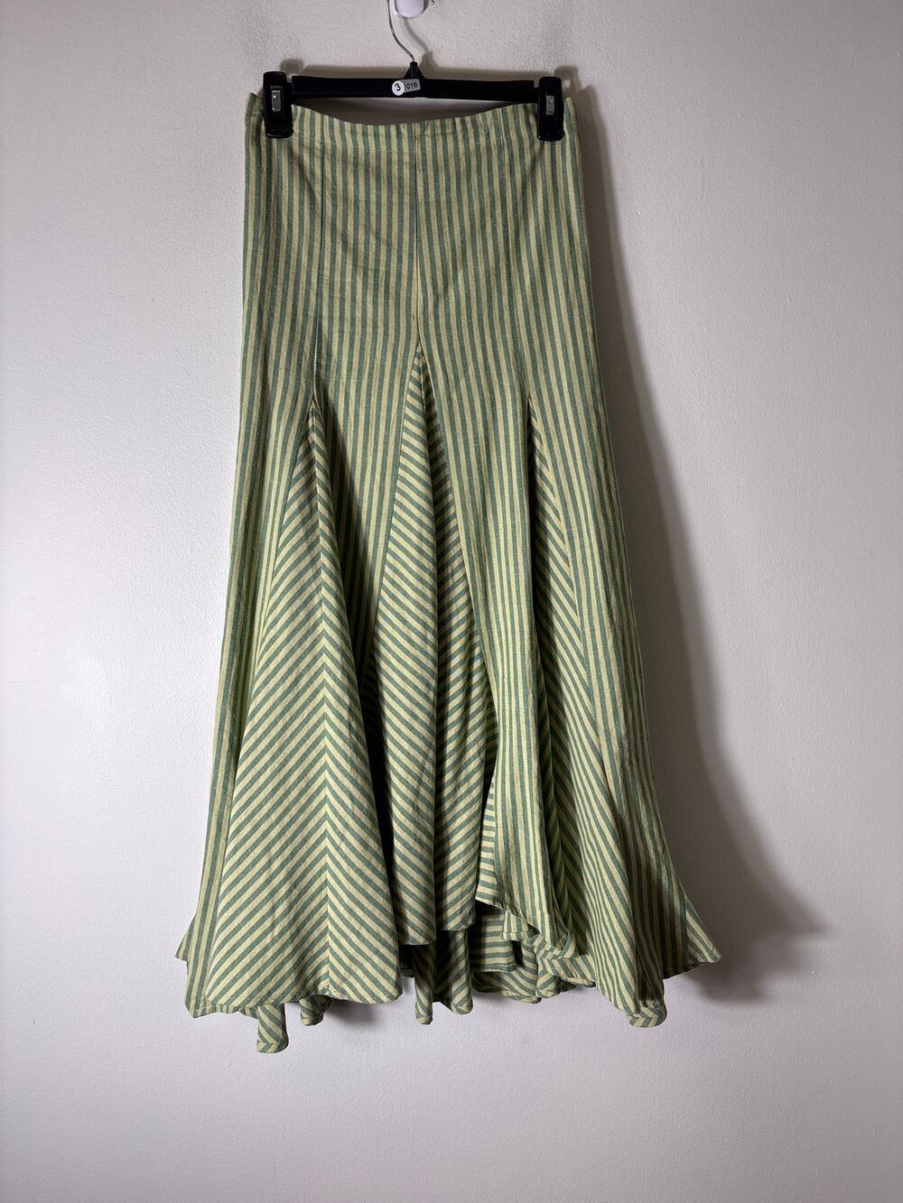 Benaar LA Yellow and Green Stripe Full Linen Maxi Skirt Sz 6